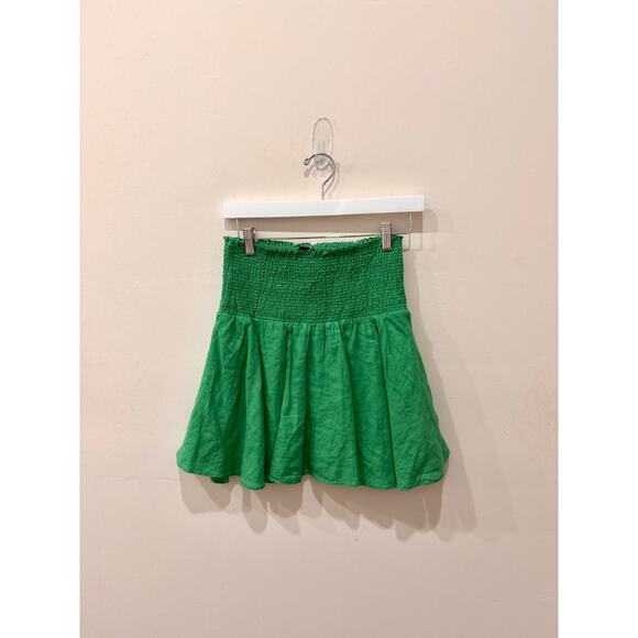 J.Crew Linen Smocked High Waist Flared Mini Skirt Bright Green Women's Size XS - Picture 3 of 5